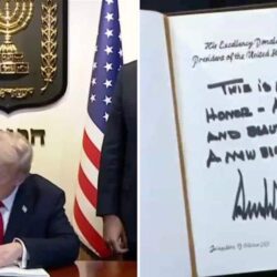 Trump hails ‘great honor’ as he signs Knesset guest book