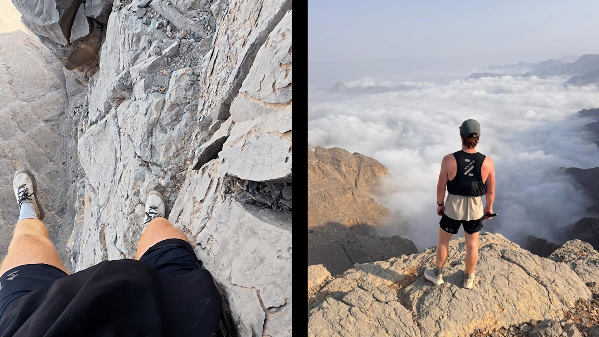 على ارتفاع ألف متر.. شاهد مغامر يمشي على حواف جبل شاهق في الإمارات