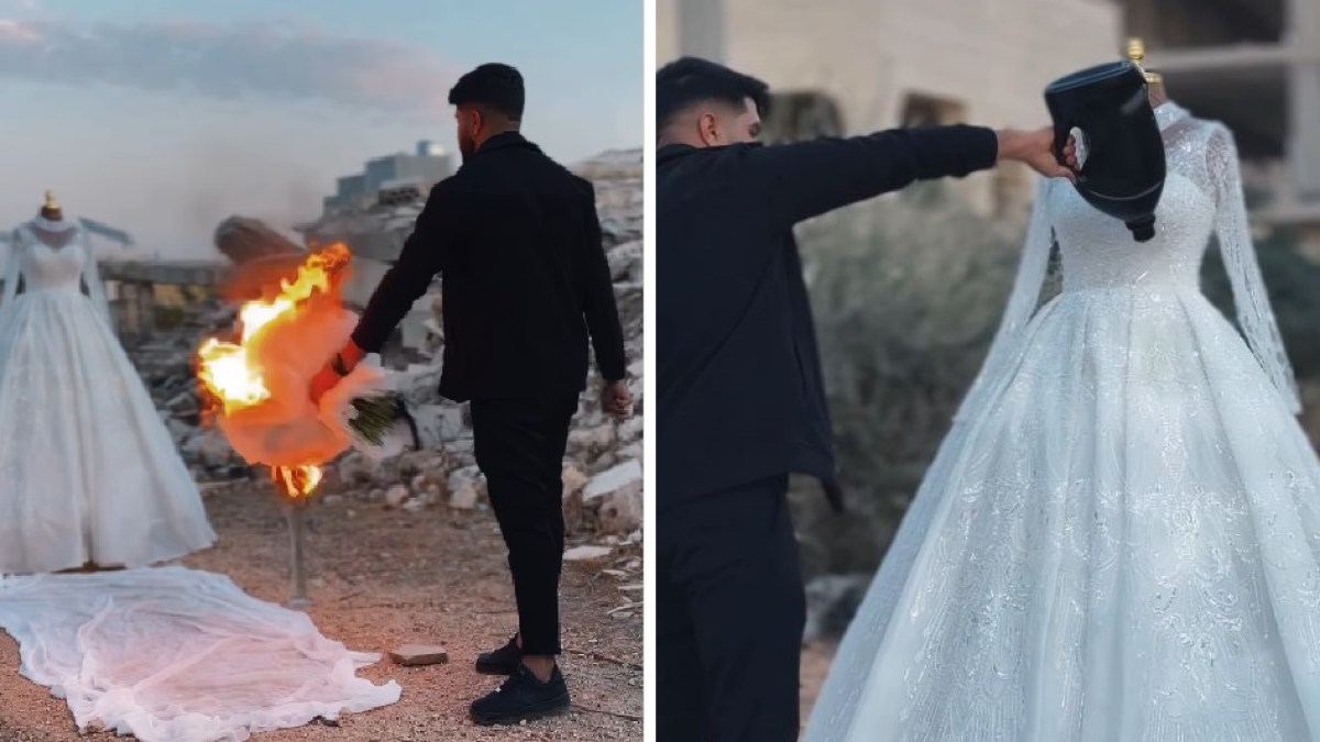 فيديو متداول لشاب من غزة يحرق فستان خطيبته الشهيدة.. ما حقيقته؟