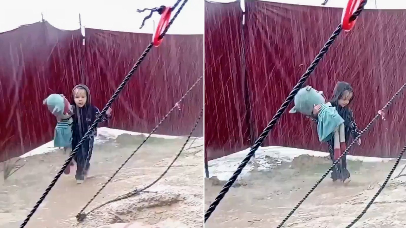 حافية القدمين مع دمية مبتلة.. مشهد طفلة تواجه أمطار غزة 4 image 1764237870