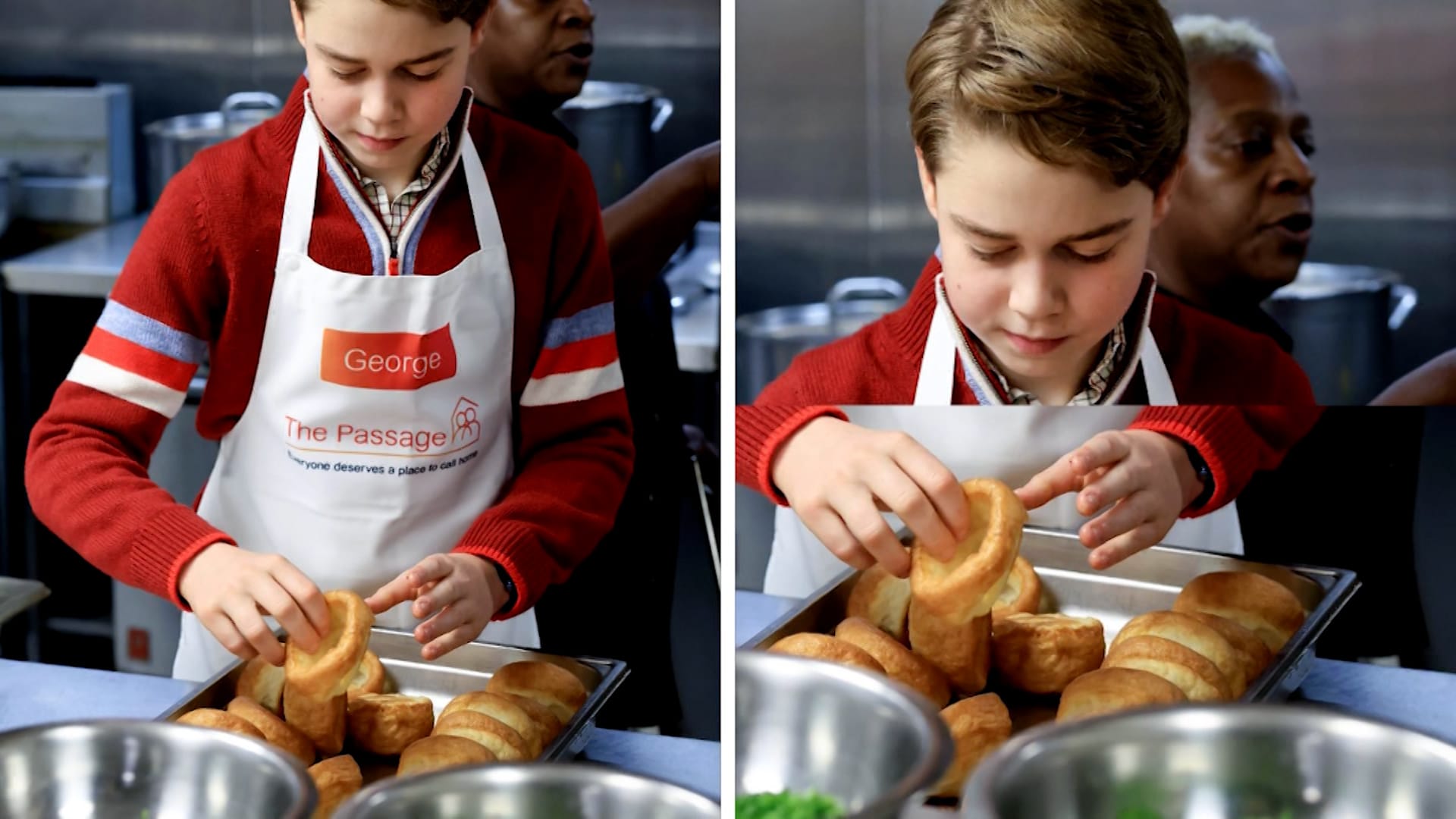 أعادا الأميرة ديانا إلى الأذهان.. الأمير وليام وابنه جورج بمطبخ جمعية خيرية استعدادًا لغداء عيد الميلاد