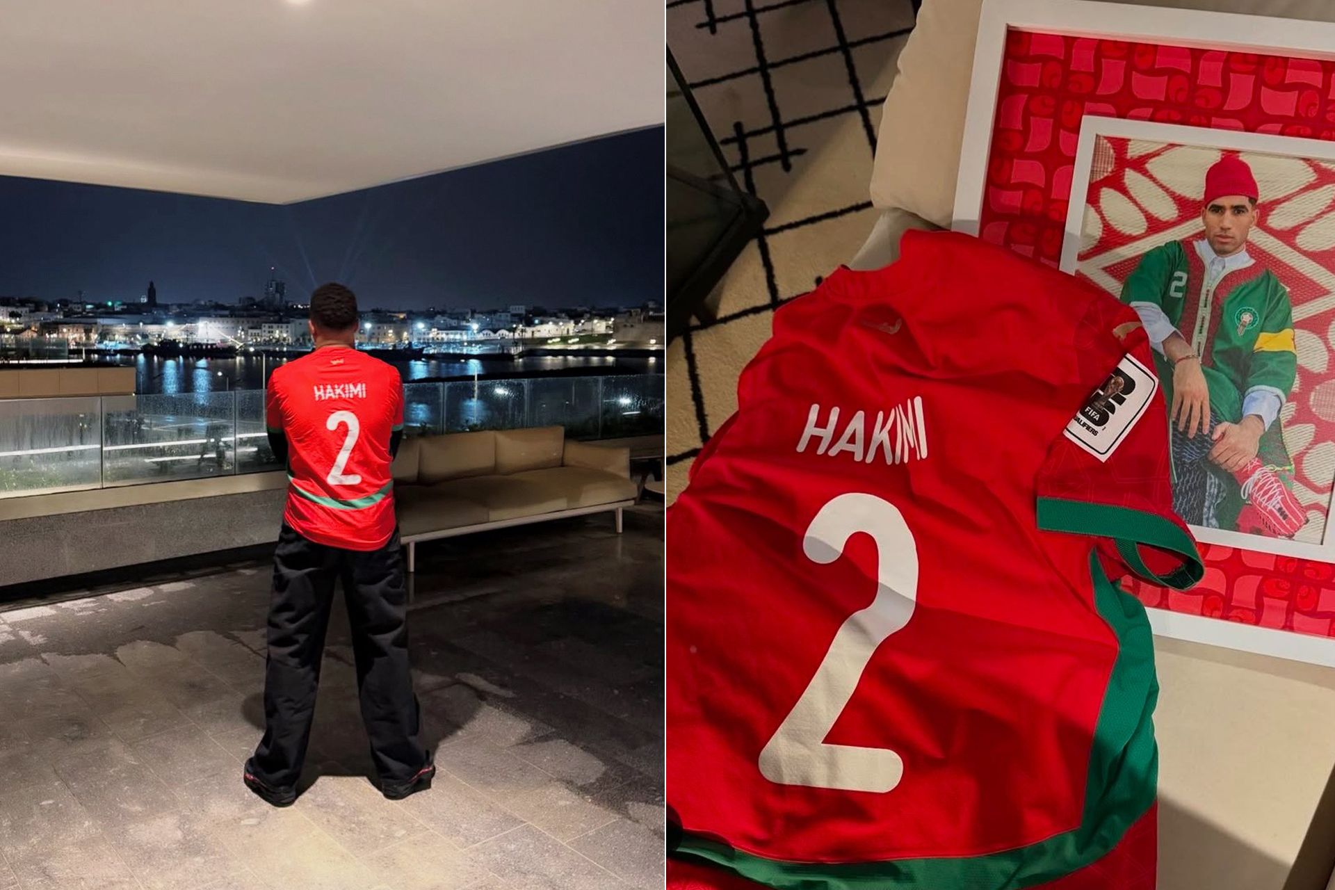 "ولد البلاد".. حكيمي يرد على صور مبابي بقميص المغرب