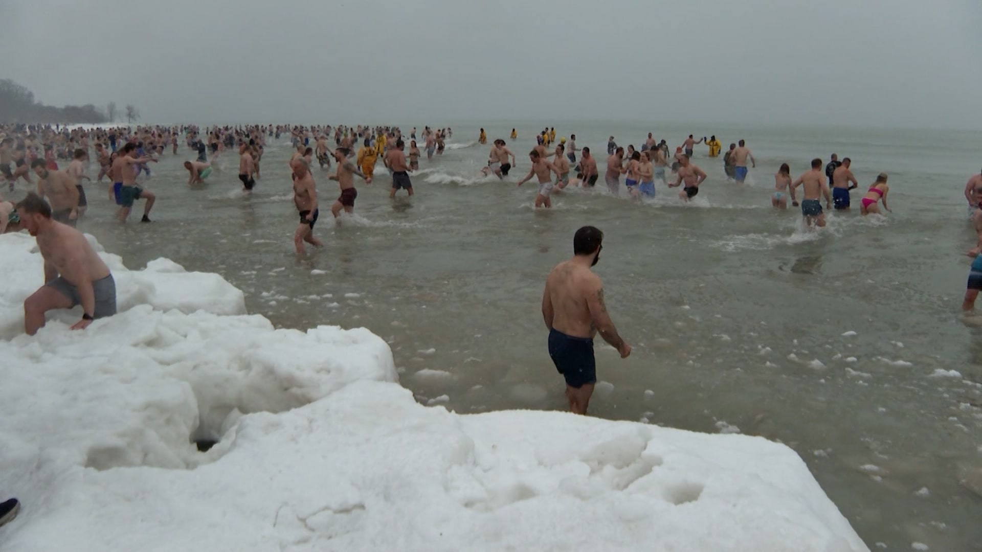 لإثبات قراراتهم للعام الجديد.. سباحون يغطسون في مياه بحيرة ميشيغان وسط درجات باردة