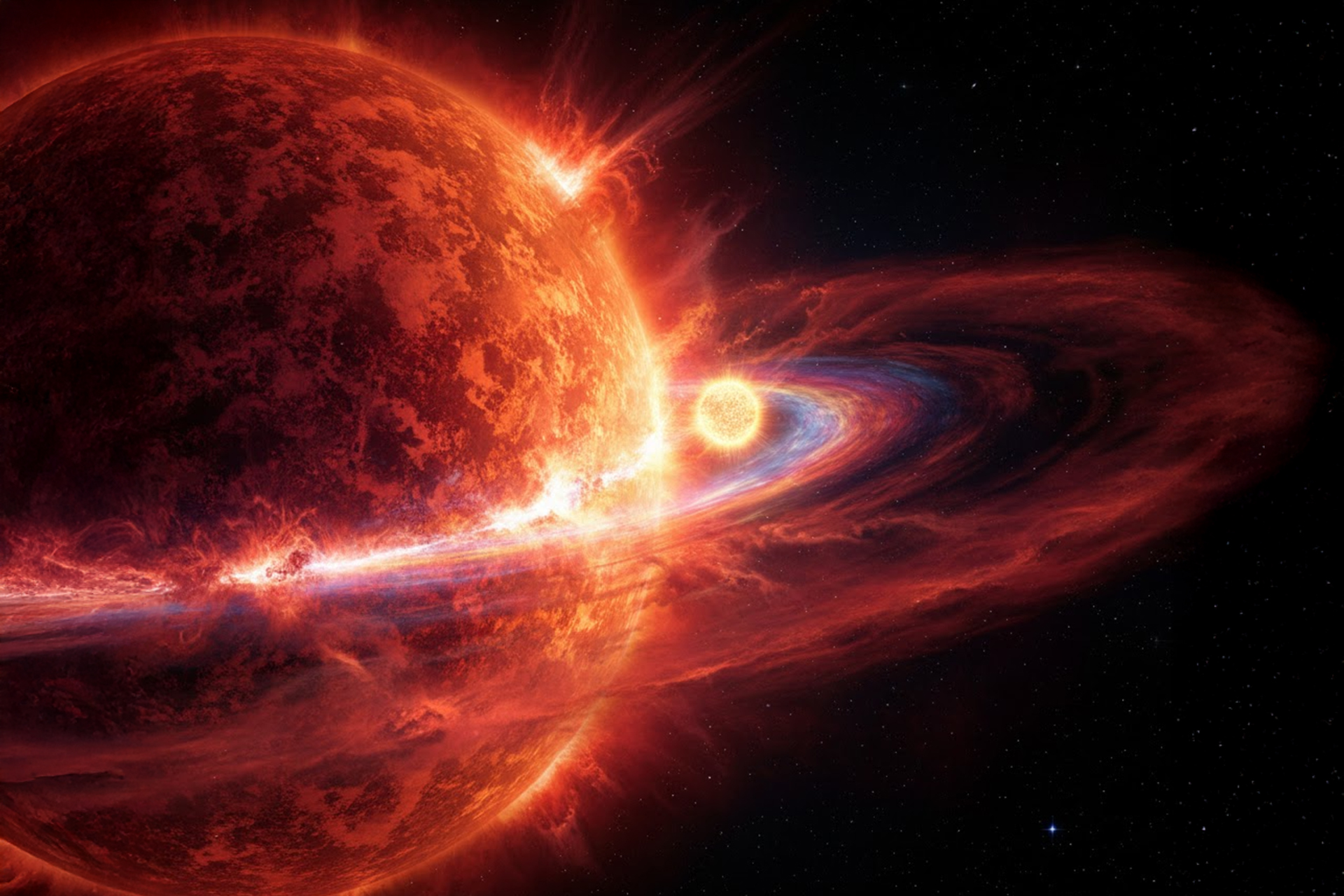 تلسكوب هابل يكشف أثر "رفيق خفي" داخل غلاف النجم العملاق "يد الجوزاء"