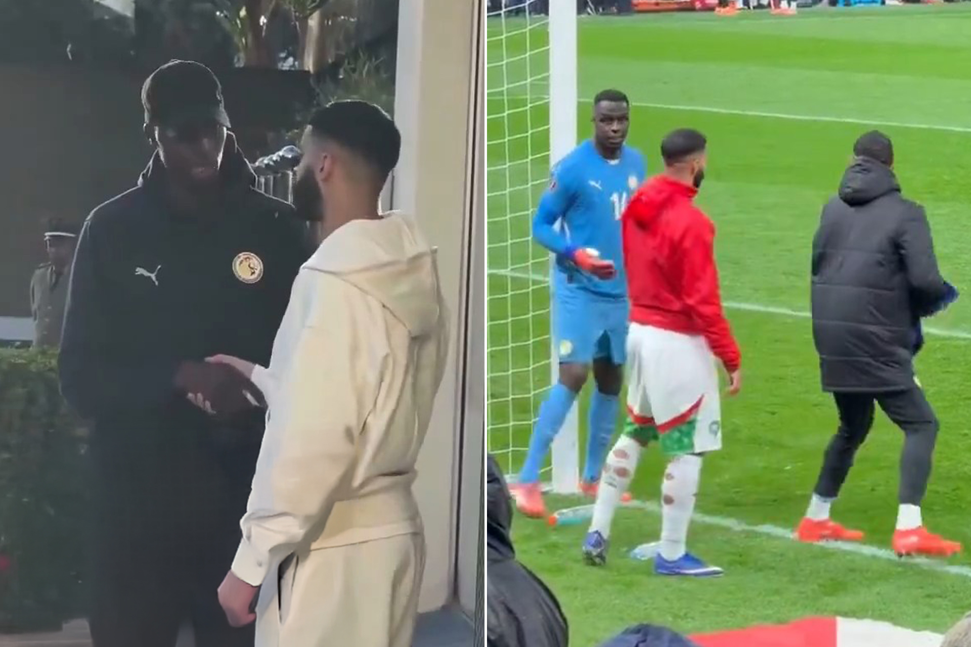 بعد واقعة المنشفة.. المغربي صيباري يلتقي ميندي حارس السنغال