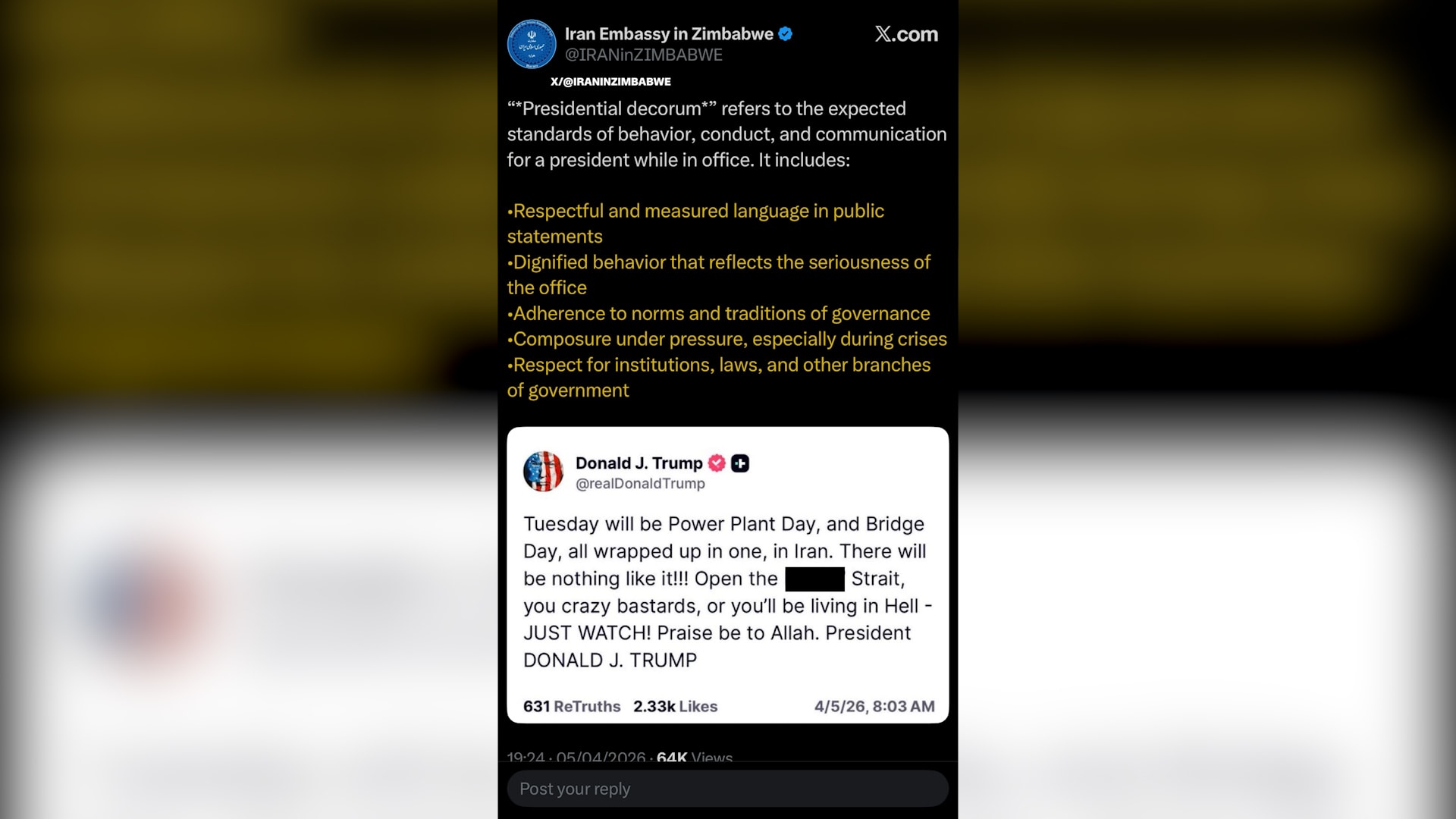 "تمالك نفسك أيها الرجل العجوز".. سفارات إيران تسخر من ترامب بعد استخدامه ألفاظًا نابية