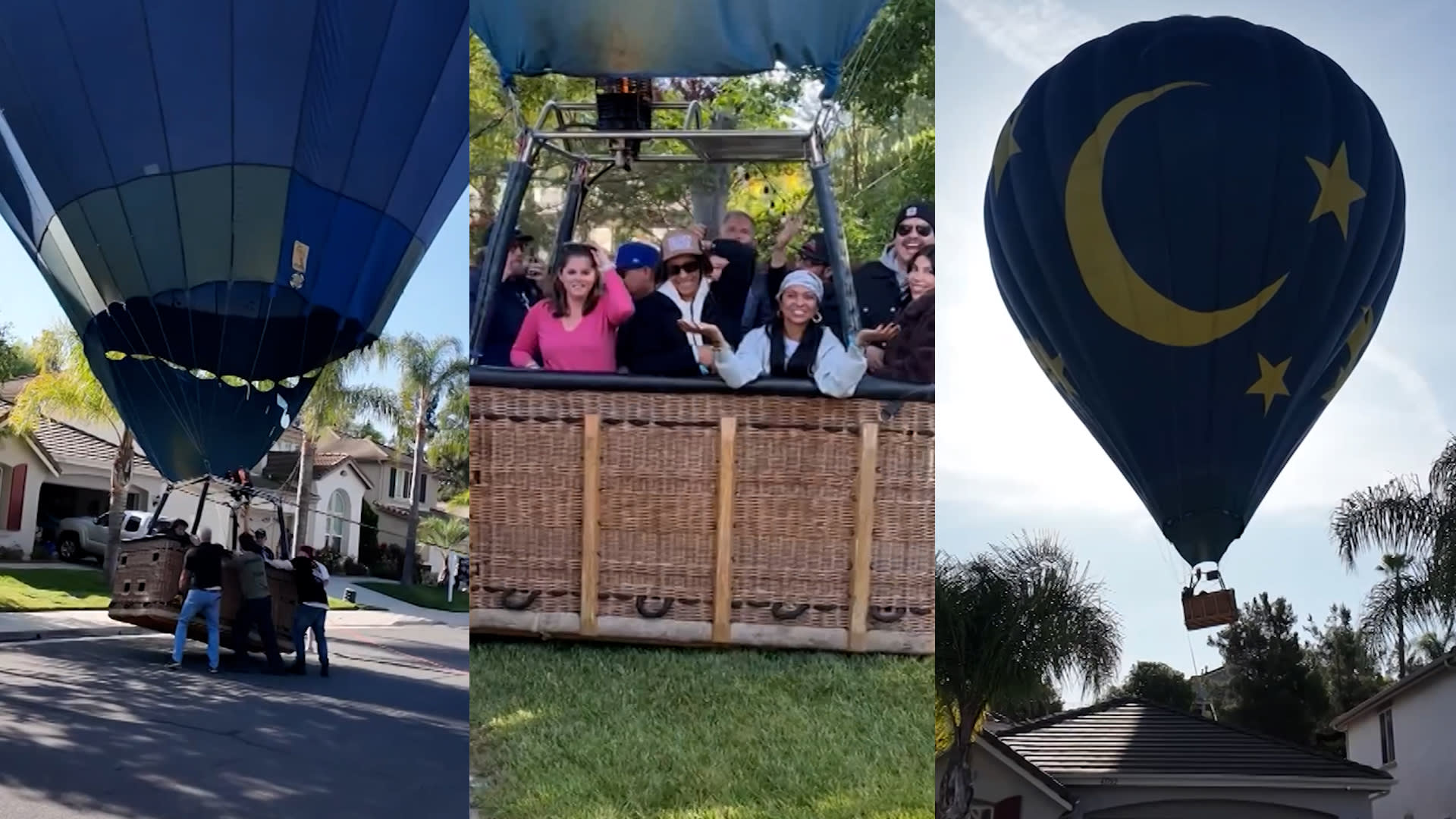 منطاد هواء ساخن يهبط اضطرارياً في فناء خلفي لمنزل.. شاهد ما حدث