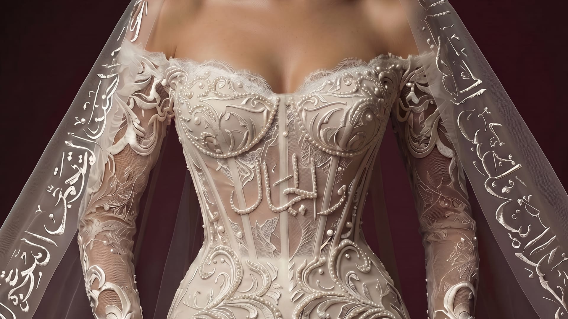 "عشق أبدي".. مصمم تونسي يطرّز اللغة العربية على فساتين زفافه