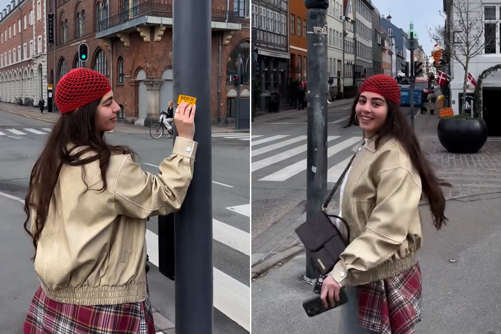 تصرف مفاجئ لممثلة مصرية في كوبنهاغن.. ملصق عن إسرائيل يشعل المنصات