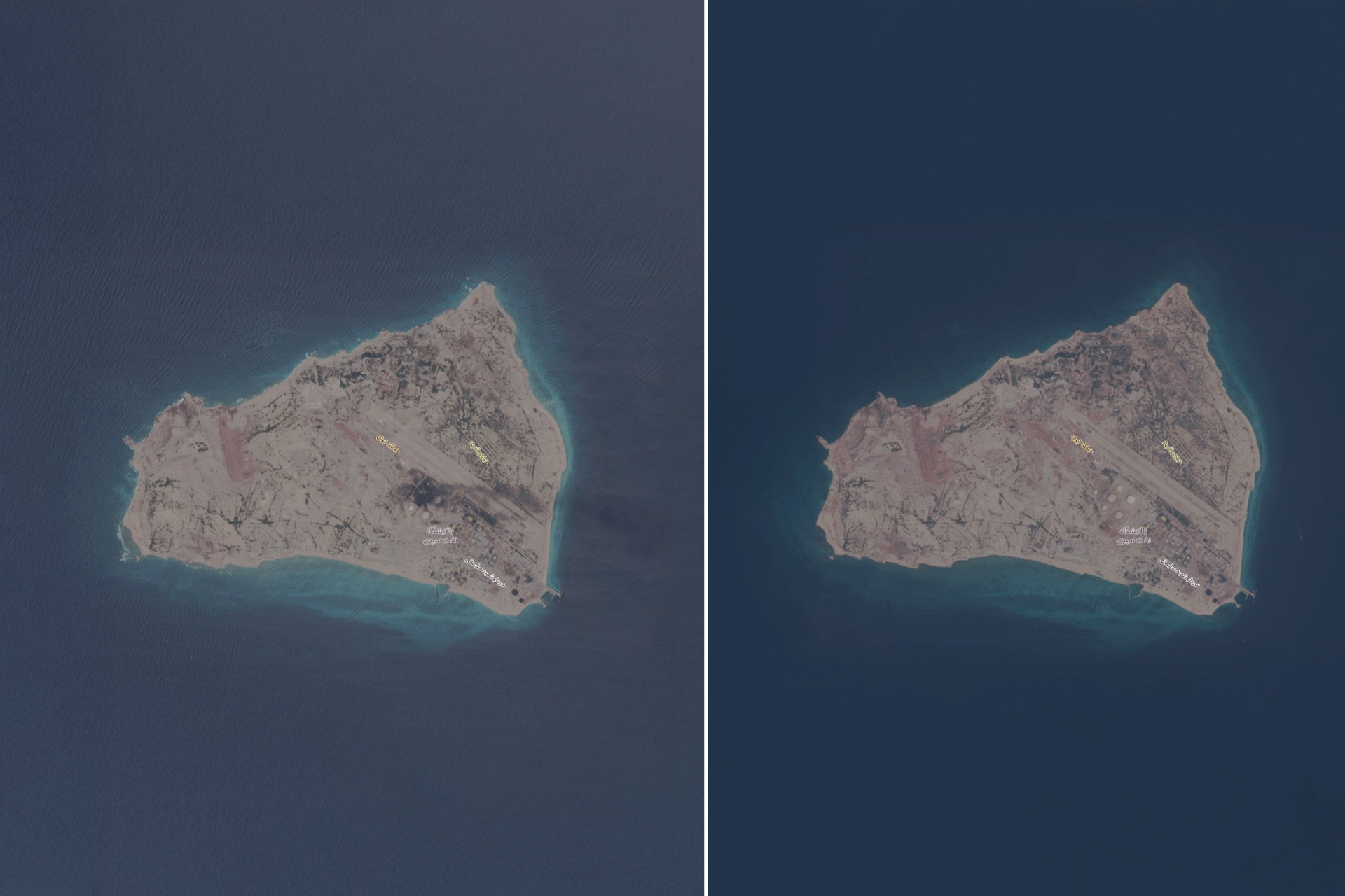 صور فضائية: اشتعال منشأة نفط إستراتيجية في جزيرة سيري الإيرانية