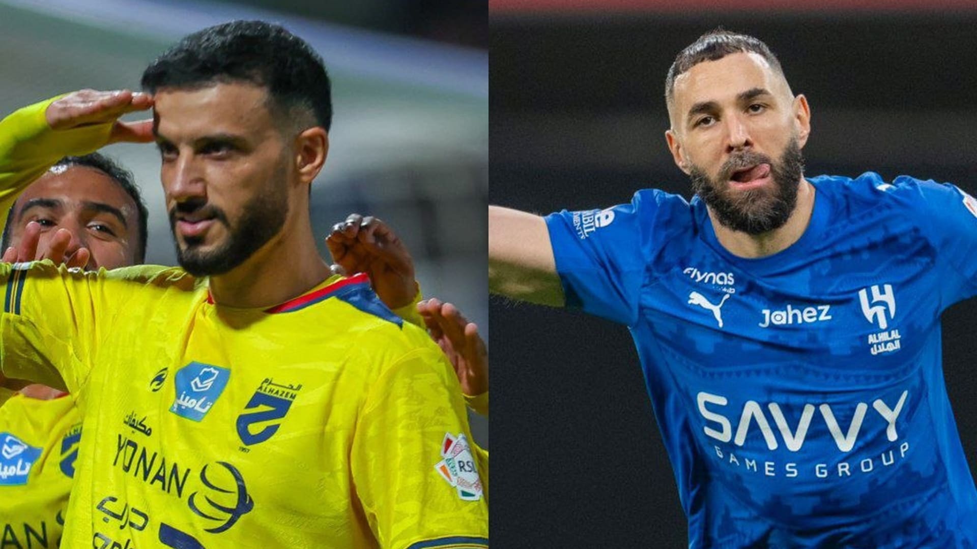 لقطة بين بنزيما وعمر السومة خلال مباراة الهلال والحزم تخطف الأنظار