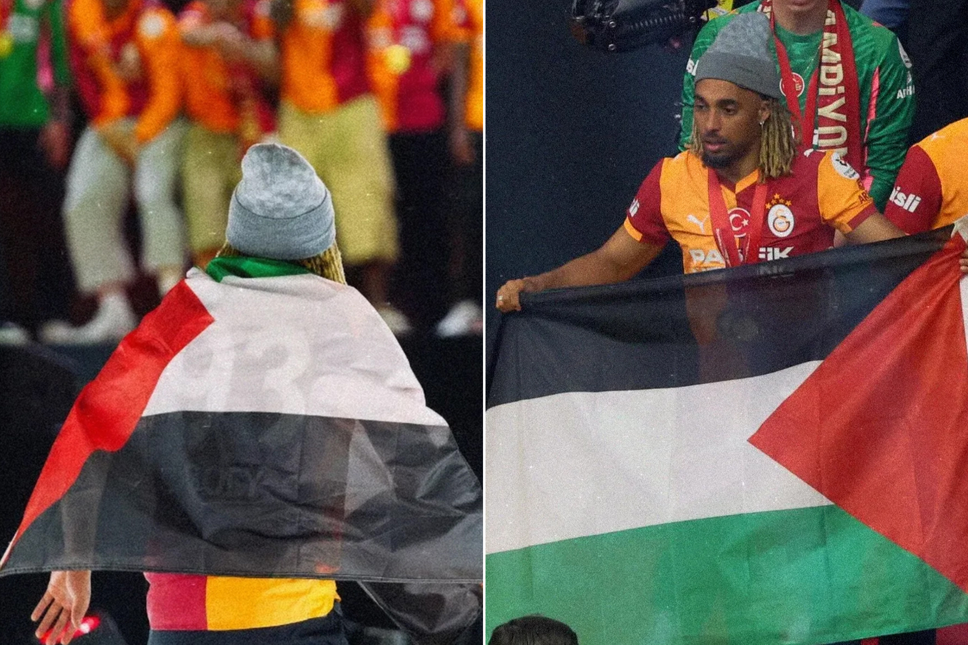 شاهد.. العلم الفلسطيني يزين احتفالات غلطة سراي بلقب الدوري التركي